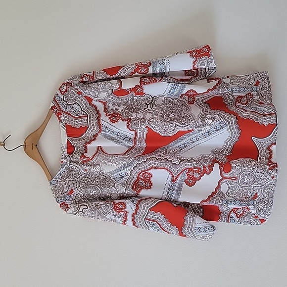 Chico's Orange White Paisley Vneck Popover Tunic Blouse Size XL - Picture 6 of 9